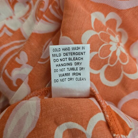 Olivaceous Popover Blouse Small Orange Pink Floral Retro 70s Inspired Pintuck - Picture 10 of 11